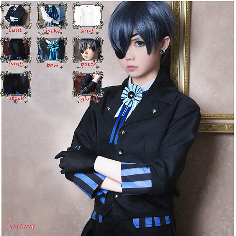 

Мужской женский черный Батлер Косплей Kuroshitsuji Небесный Phantomhive Cos японская одежда карнавальный костюм костюмы со стандартным полным комплектом