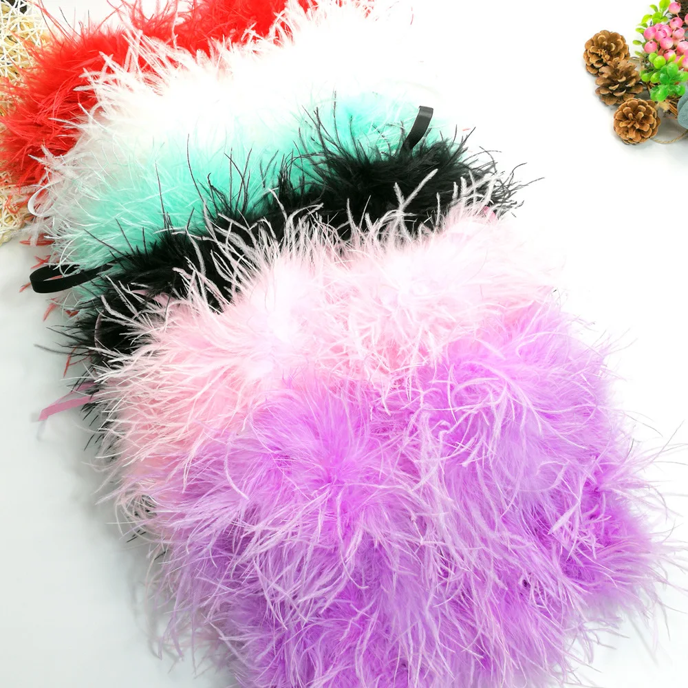 Ostrich hair crop top for women feather camis tube top tight-fitting stage performance costume nightclub party tanks bustier bra