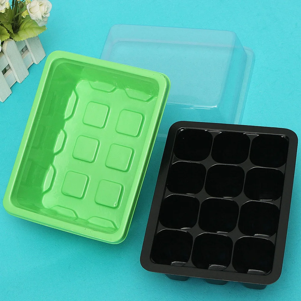 12Hole Plastic Nursery Flower Pot Plant Seeds Grow Flower Planter Box Propagation Case Seedling Starter Tray With Lids Gardening