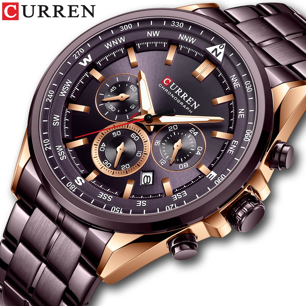 New Watch Men CURREN Fashion Mens Watches Top Brand Luxury Business Waterproof Clock Male Full Steel Sport Quartz Chronograph