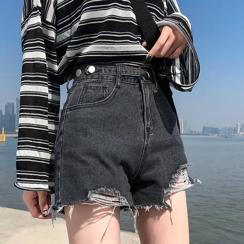 Loose Women's Jeans Short Pants Denim Shorts Distressed Korean Casual Vintage Sexy Biker Fashion Summer High Waist Ripped 2024