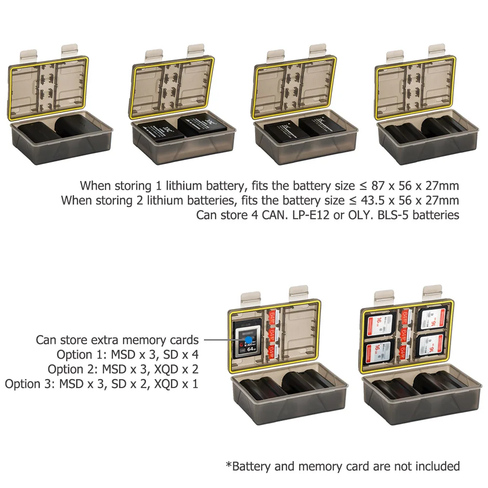 MSD SD XQD Memory Card Case Box with Camera Battery Slots for Canon LP-E6 LP-E6 LP-E8 Sony NP-FW50 Nikon EN-EL14A Fuji NP-W126