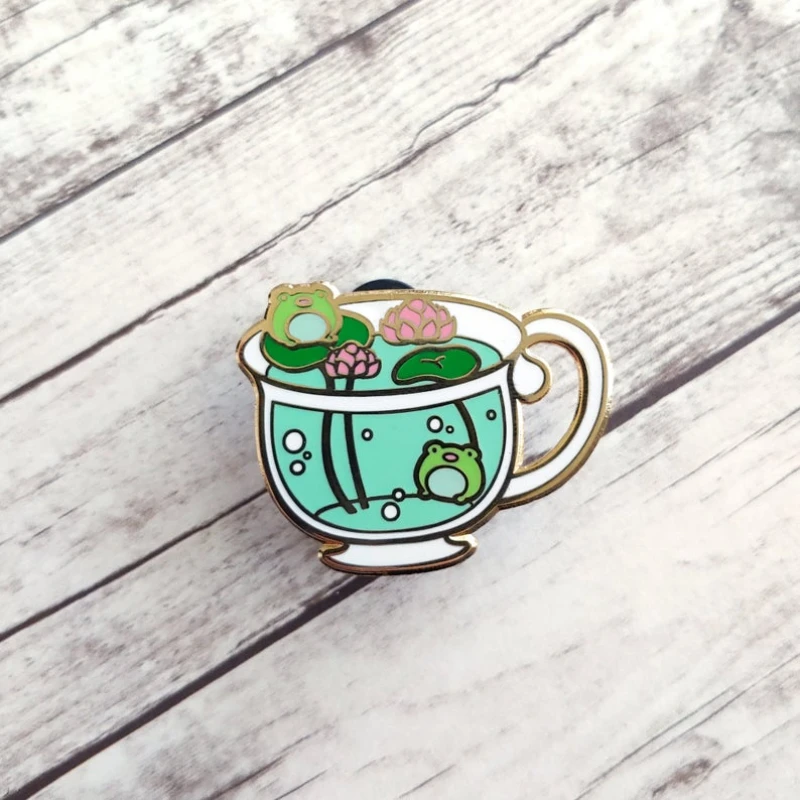 Sale Cute Animal Frog Enamel Pins Cartoon Lotus Leaf Cup Brooch Fashion Lapel Pin Badges Backpack Accessories Jewelry Gifts 2021