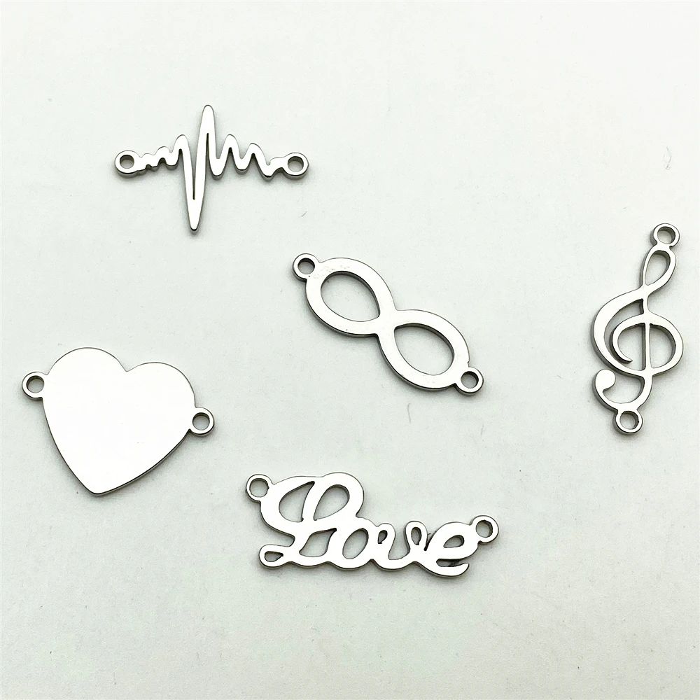 Aço inoxidável Charme Fit Pulseira Conector, Love Music, Musicnote, Heartbeat Connector, Handmade Jóias, DIY, 10pcs