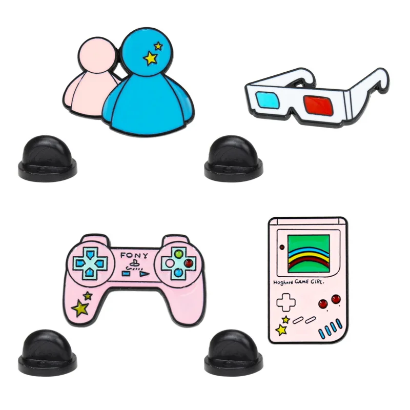 2 PC creative cartoon girl pink game console handle brooch cute sunny doll glasses dripping badge