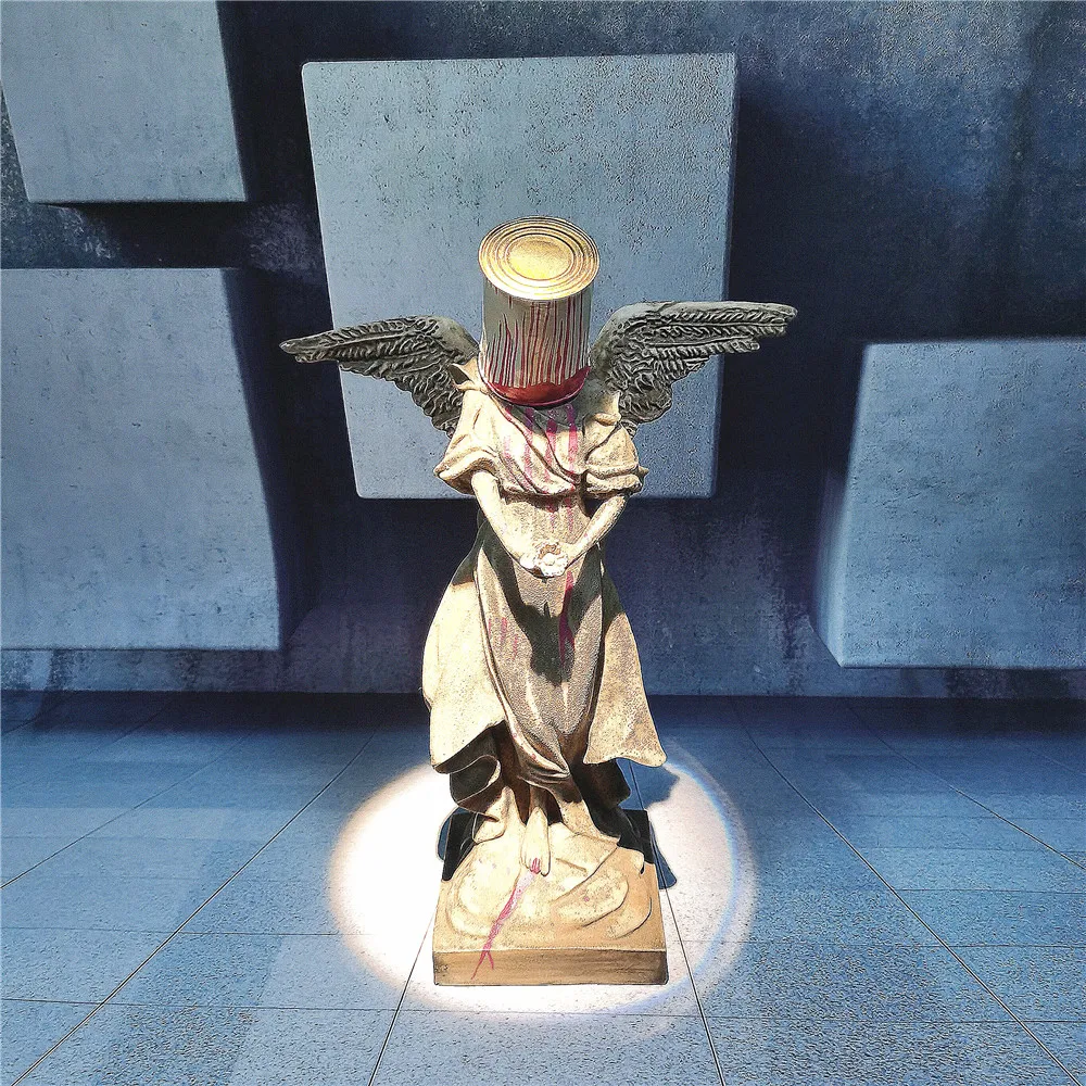 Pour The Paint Iron Bucket Angel Banksy Top Street Art Resin Figurine Original Fake Banksy Sculpture Resin Full-Length Portrait