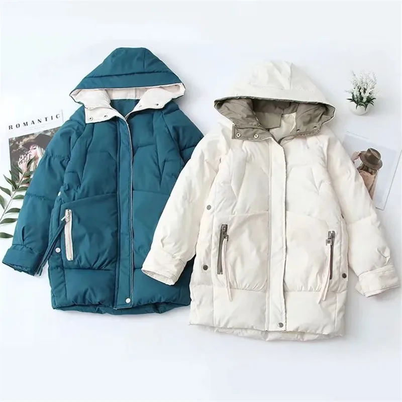 Winter Parka For Women Cotton Down Jacket 2022 NEW Loose Mid Long Hooded Cotton Padded Winter Coat Female Outerwear Mujer Coats