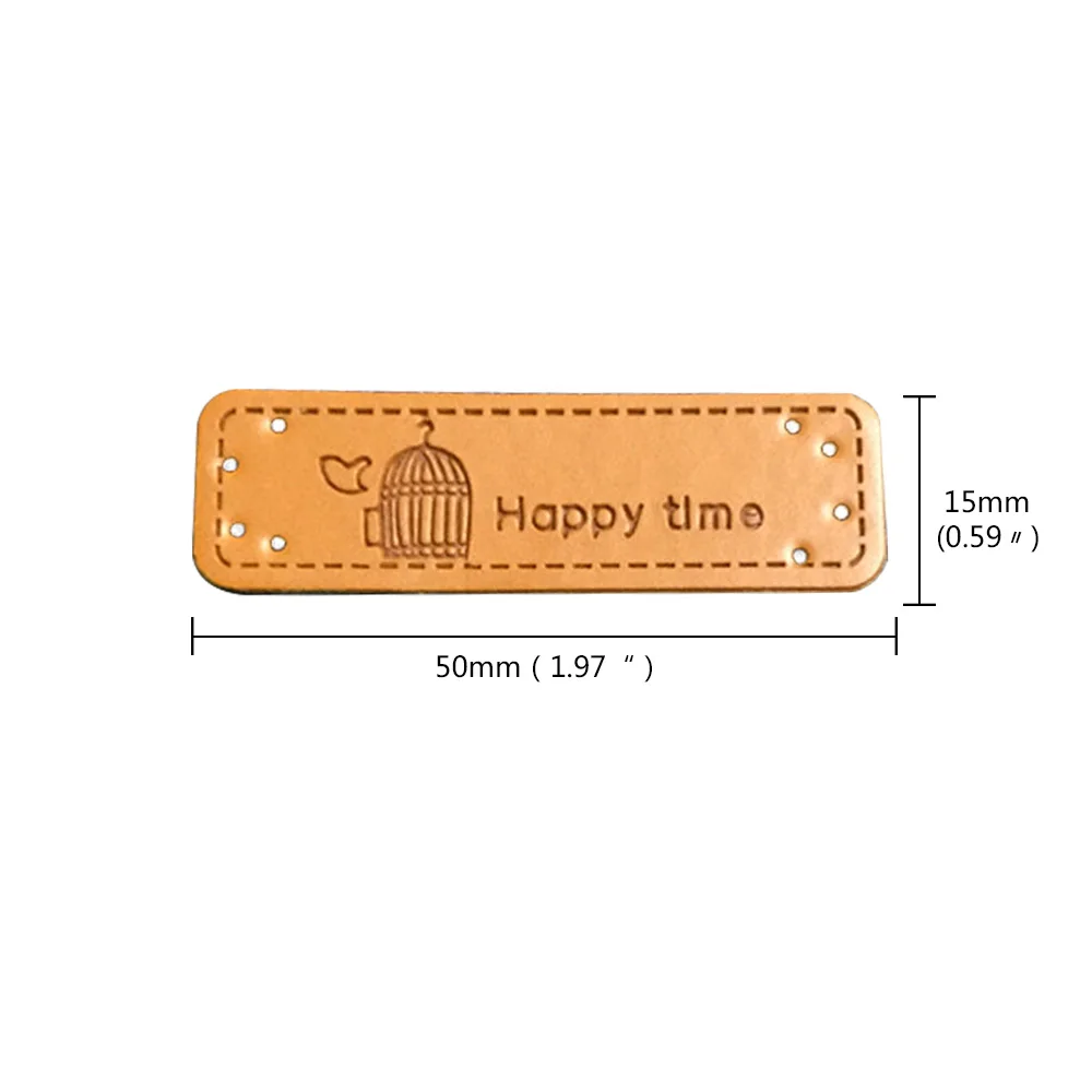 Bags Hand Made Leather Lebels For Children Clothing Sewing Gift Leather Label For Female Clothes Hand Made Happy Time Tag