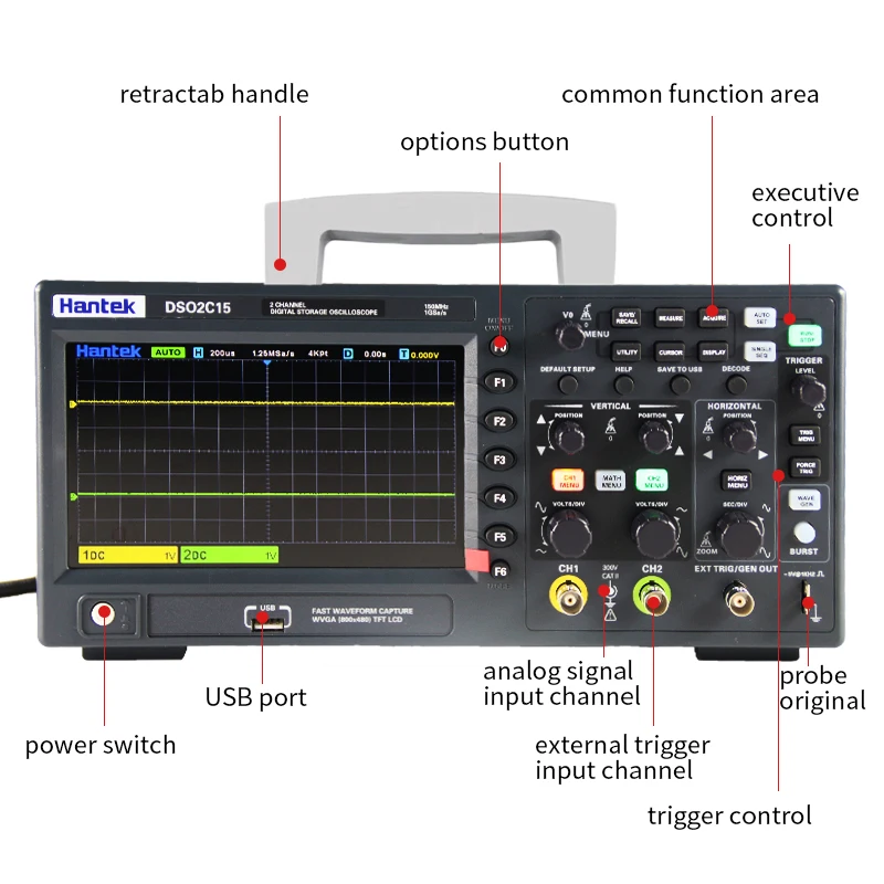 Hantek Digital Oscilloscope DSO2C10 2C15 2D10 2D15 2 Channels 100Mhz/150Mhz Storage Osciloscopio 1GSa/s Sample Rate