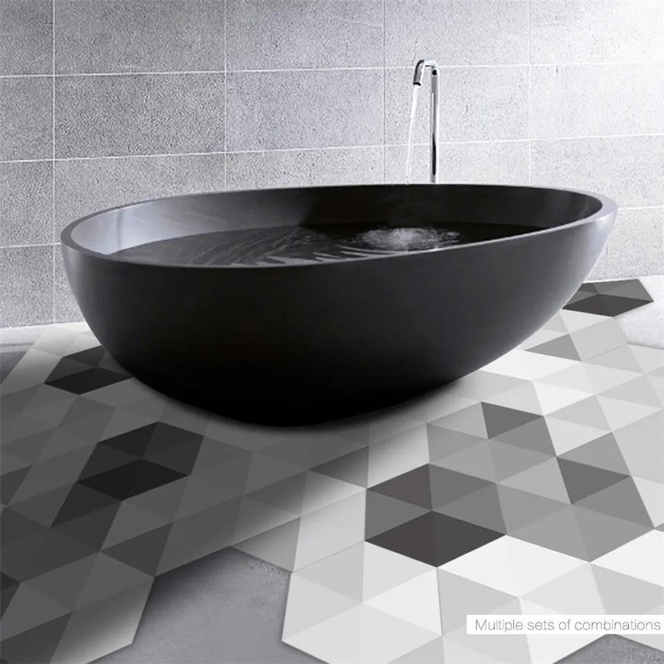 Black White Gray Hexagon Floor Sticker Self Adhesive PVC Wallpaper For Bathroom Bedroom Decoration Wall Ground Decal Home Decor