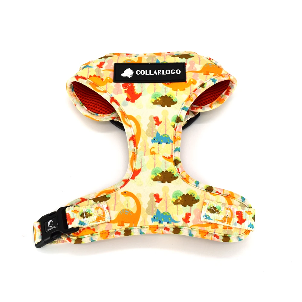 Adjustable Pet Dog Collar Durable Soft Cute Creative Colored Dinosaur Design Leash Neoprene Harness Poop Bag Dispenser