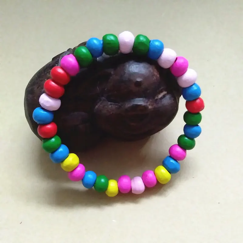 2 pcs/lot Cute Sun Flower Wooden Bracelet 7 Colors Wood Beads Bracelet Girl's Bracelet Gifts for Children's Day For Small Friend