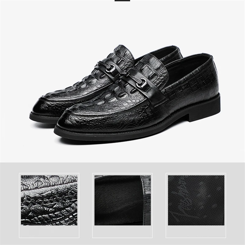 Fashion Genuine Cowhide Leather Dress Shoes for men\'s Comfortable Casual Loafers Crocodile Pattern Shoe Moccasins