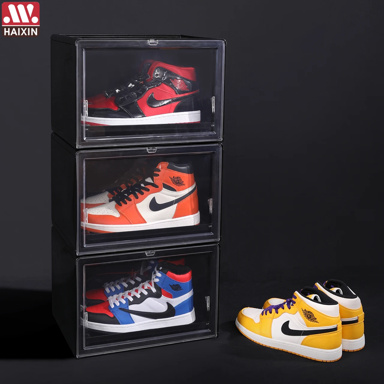 Haixin Sneakers Box Sliding Plastic Shoes Box Stackable Display Cabinet Storage Box Detachable Dustproof Shoe Rack Organizer