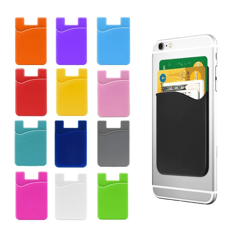 3M-Double bolso Elastic estiramento Silicone Titular do cartão, Telefone celular ID Cartão de Crédito, Universal Wallet Case, Adesivo