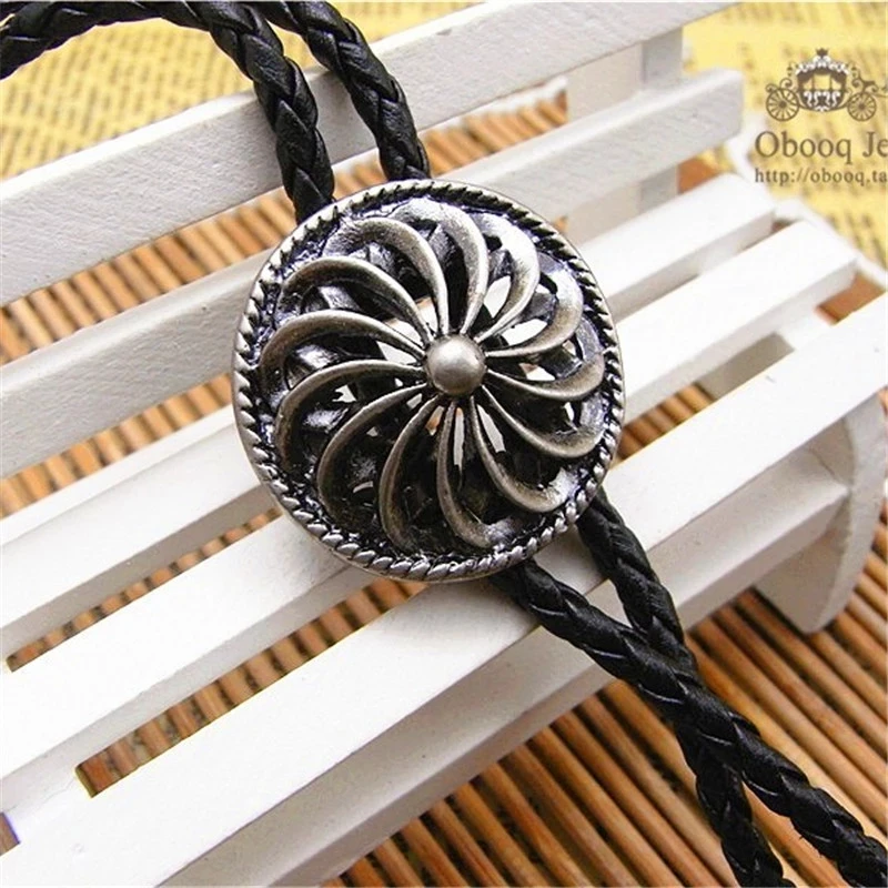 Bolo tie Retro shirt chain spiral shield Poirot tie rope leather necklace Long tie hang