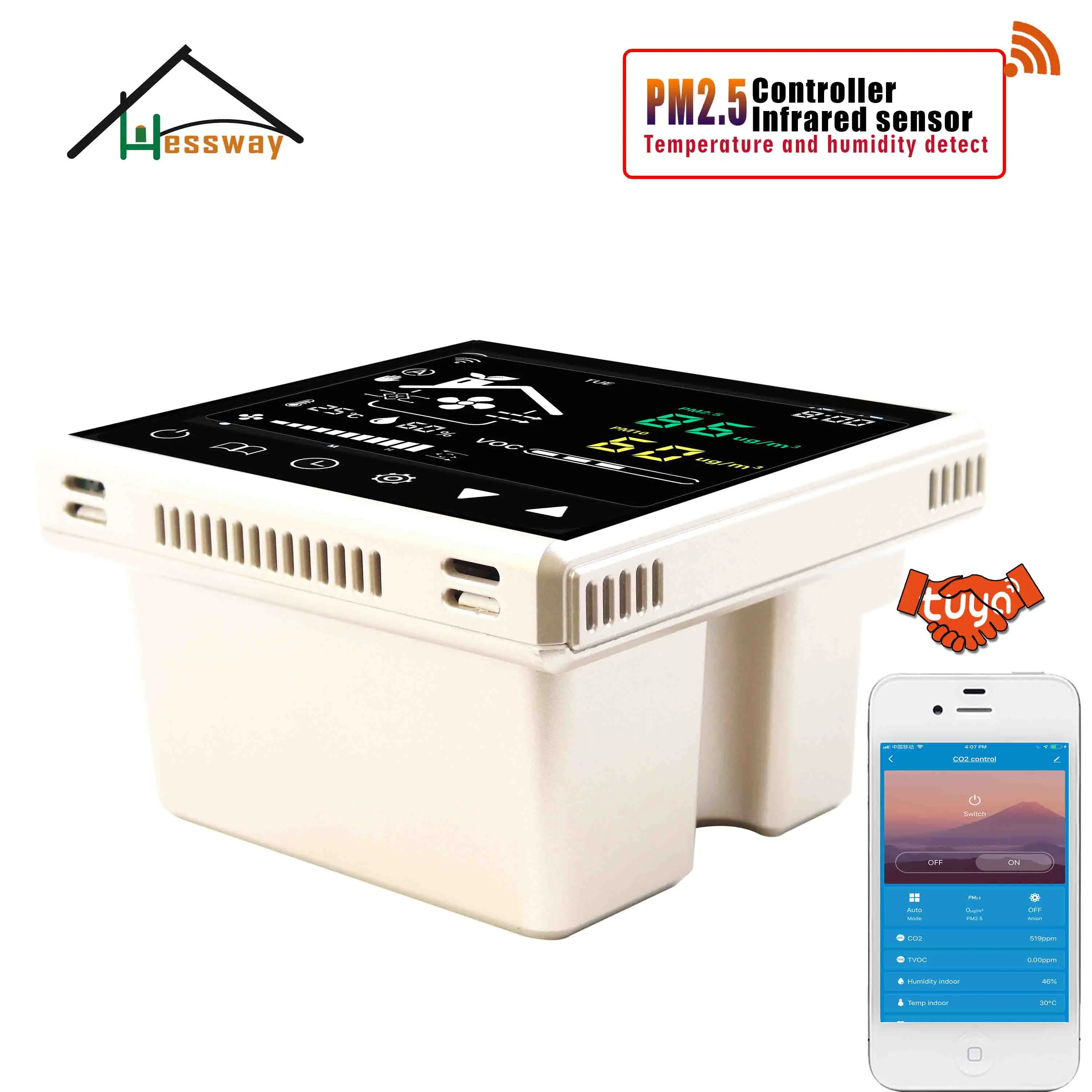 HESSWAY WIFI RS485 Temperature Humidity Monitor and Control PM10 PM2.5 for Sensor Air Ventilation System 3 Speed