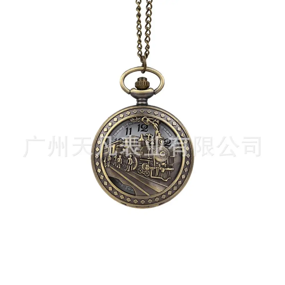 9038  New hollow locomotive pocket watch relief train pocket watch