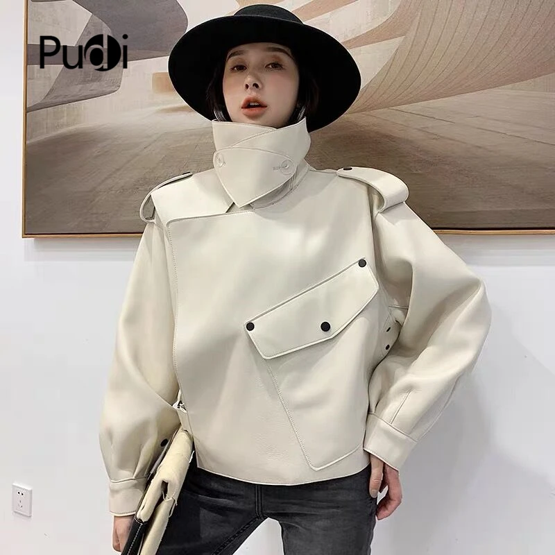 PUDI Real Sheep Skin Coat Jacket Overcoat Women\'s Winter Warm Coat Genuine Leather Inside Winter Coat CT936