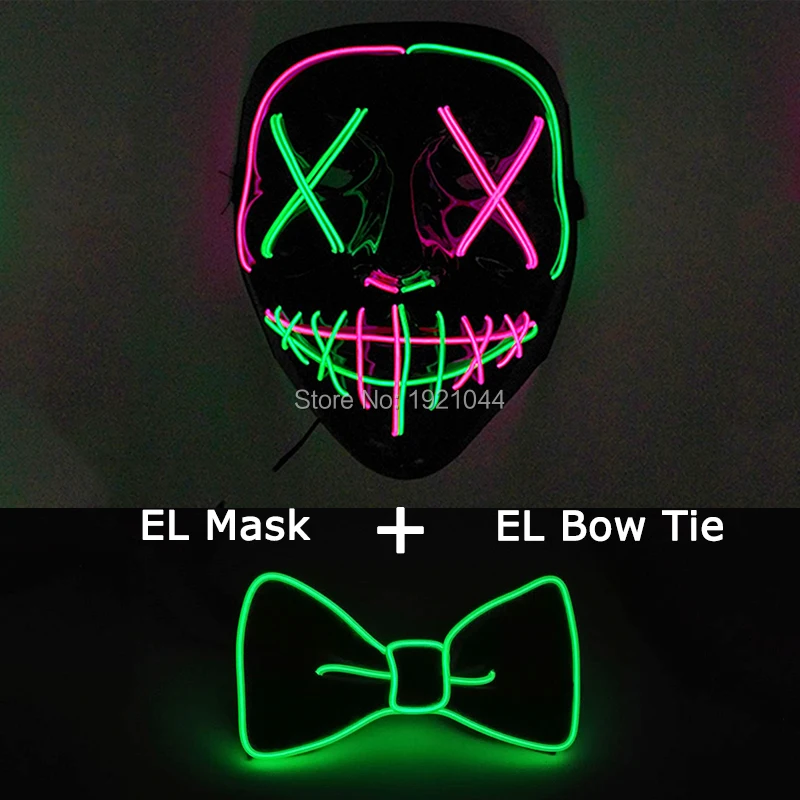 New EL Wire Glowing Product Suit LED Mask + LED Bow Tie EL Party Mask EL Luminous Bow Tie Glow Party Costume Decoration