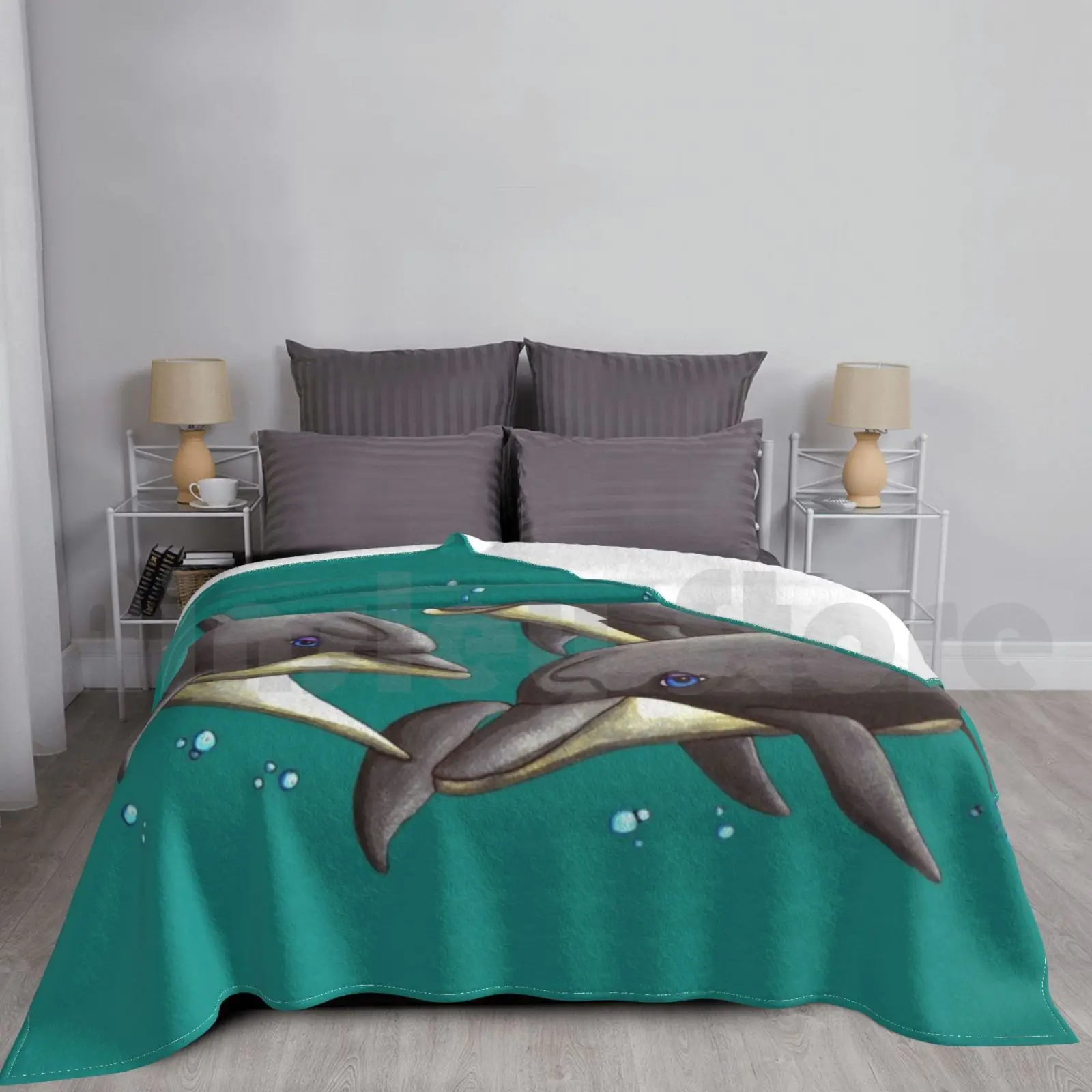 Dolphins Blanket Fashion Custom 1561 Dolphin Fish Marine Sea Animal Water Ocean Beach Whale Creature Swim