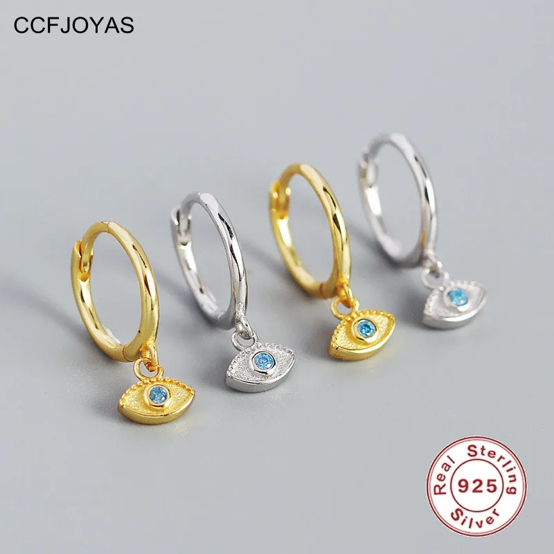 

CCFJOYAS 8,5 мм S925 Серебряные серьги-кольца от сглаза геометрические серьги в европейском и американском стиле с голубыми глазами Модные Ювелирн...