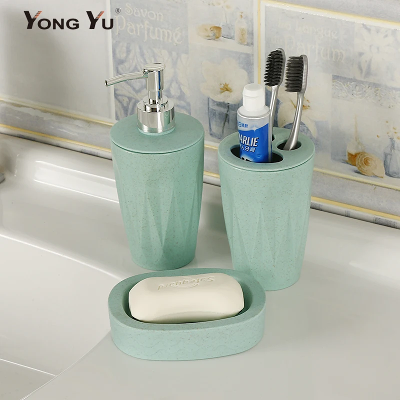 

3Pcs/Set Bathroom Accessories Sets Wheat Straw Soap Dispenser Toothbrush Holder Washroom Suit