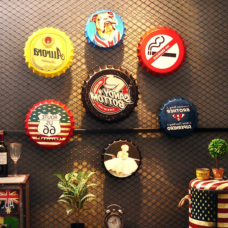 Beer Bottle Cap Whisky Vintage Plaque Metal Tin Signs Cafe Bar Pub Signboard Wall Decor Retro Nostalgia Round Wall Paintings