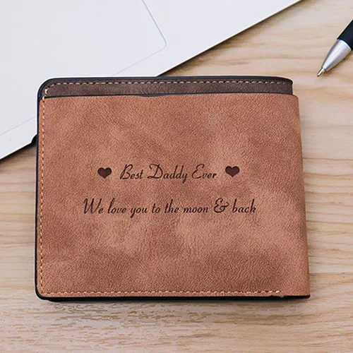 Imagen 2 del producto Cartera personalizada con foto para hombre, marrón, corta, resistente al agua, multifunción, mate, de cuero PU, imagen grabada, monedero personalizado para hombre