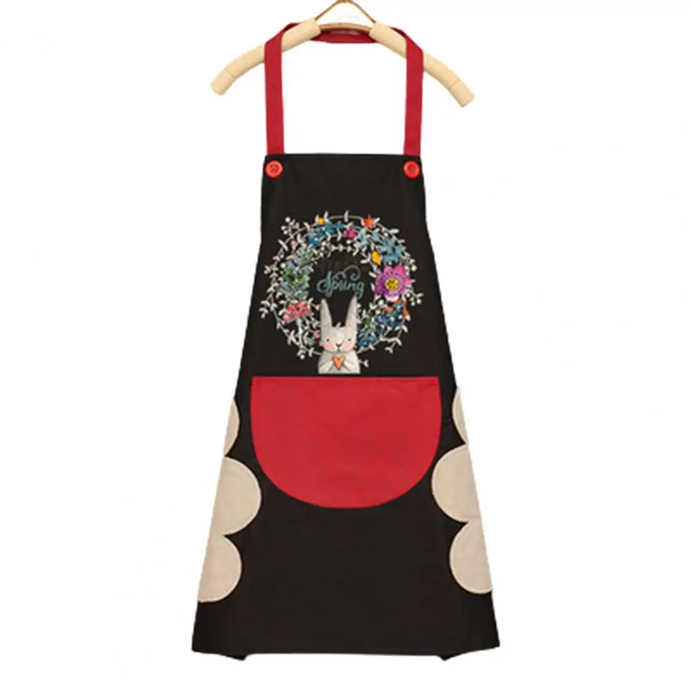 Print PVC Sleeveless Apron Wipeable Waterproof Oil-Proof Cartoon Wreath Rabbit Kitchen Nail Shop Apron For Women Baking Mats