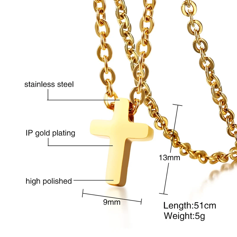 Vnox Men\'s Small Cross Pendant Simple Classic Stainless Steel Jesus Christ Necklaces Religious Women Unisex Jewelry 20\