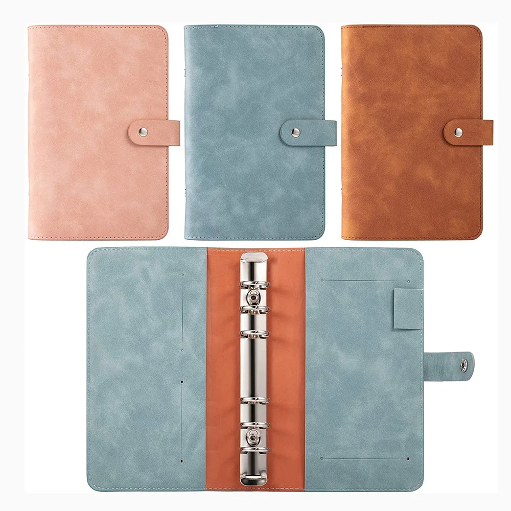 A6 PU Leather Notebook Binder Refillable 6 Ring Binder Cover for A6 Filler Paper Binder Pockets, Personal Planner Binder