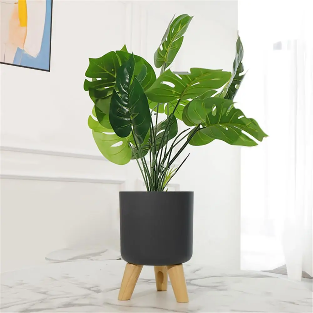 Floor-standing Round Flower Pot Feet Herbs Self Watering Drainage System Bonsai For Plants With Wooden Legs Nursery Modern