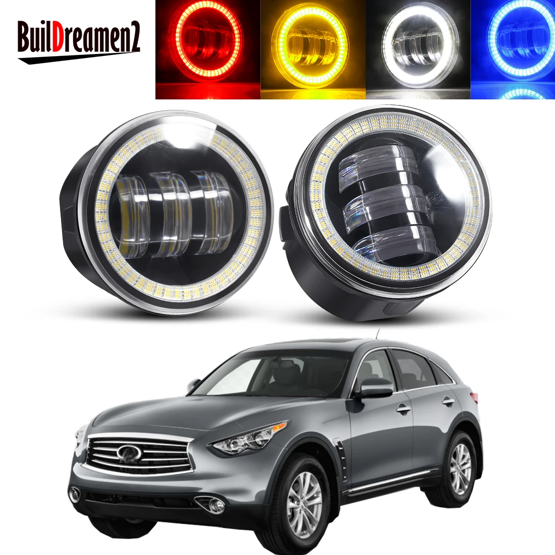 2 Pieces Angel Eye Fog Light Assembly Car LED Lens Fog Daytime Driving Lamp DRL 12V For Infiniti FX FX35 FX37 FX45 FX50 FX30D