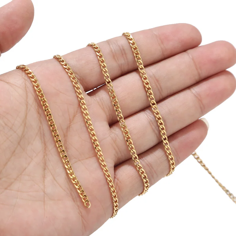 2 Meters Gold Tone 3mm Width Curb Link Chain Stainless Steel NK 1:1 Chain For DIY Handmade Necklace Bracelet Making