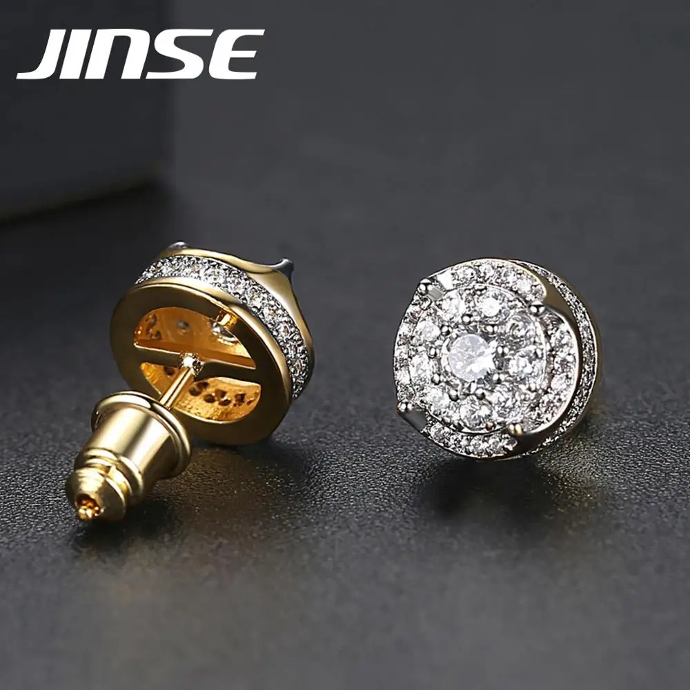JINSE Micro Pave Bling Cubic Zircon Brand Studs Sparkling Black Personality Statement Earring for Woman Man Fashion Jewelry Gift