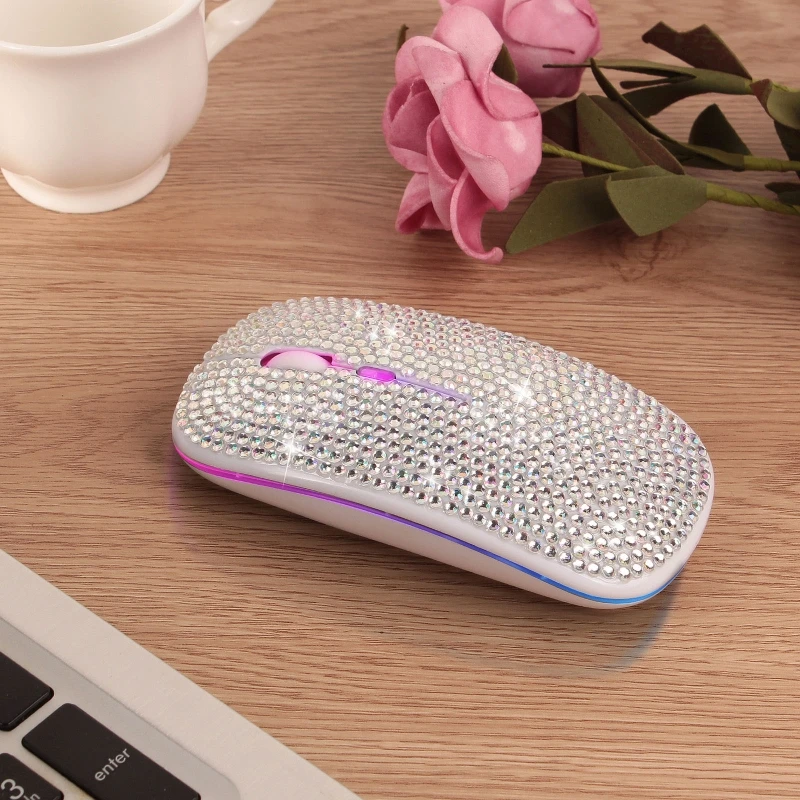 H05B Rhinestone Crystal Wireless Dual Mode 2in1 Blue-tooth 5.0 + 2.4Ghz 1600DPI Mouse for Notebook PC Laptop Computer