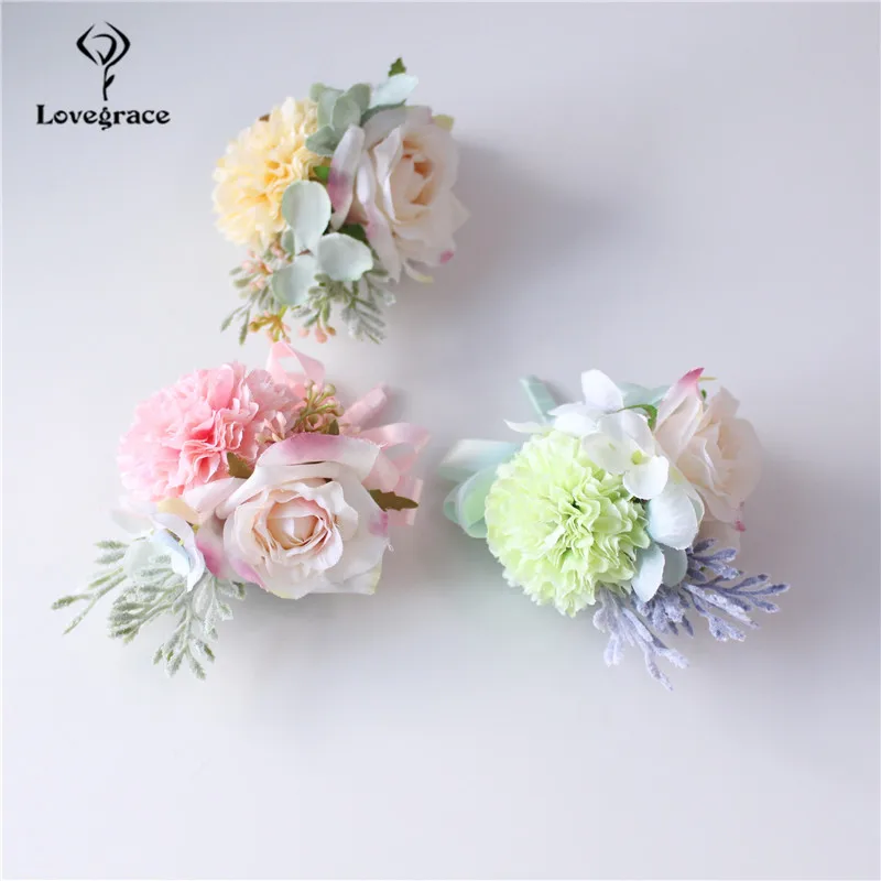 Bruiloft Corsages en Boutonnières Zijde Rozen Roze Pols Corsage Armband Bloemen Bruiloft Bruidegom Boutonniere Pin Corsage Bloemen