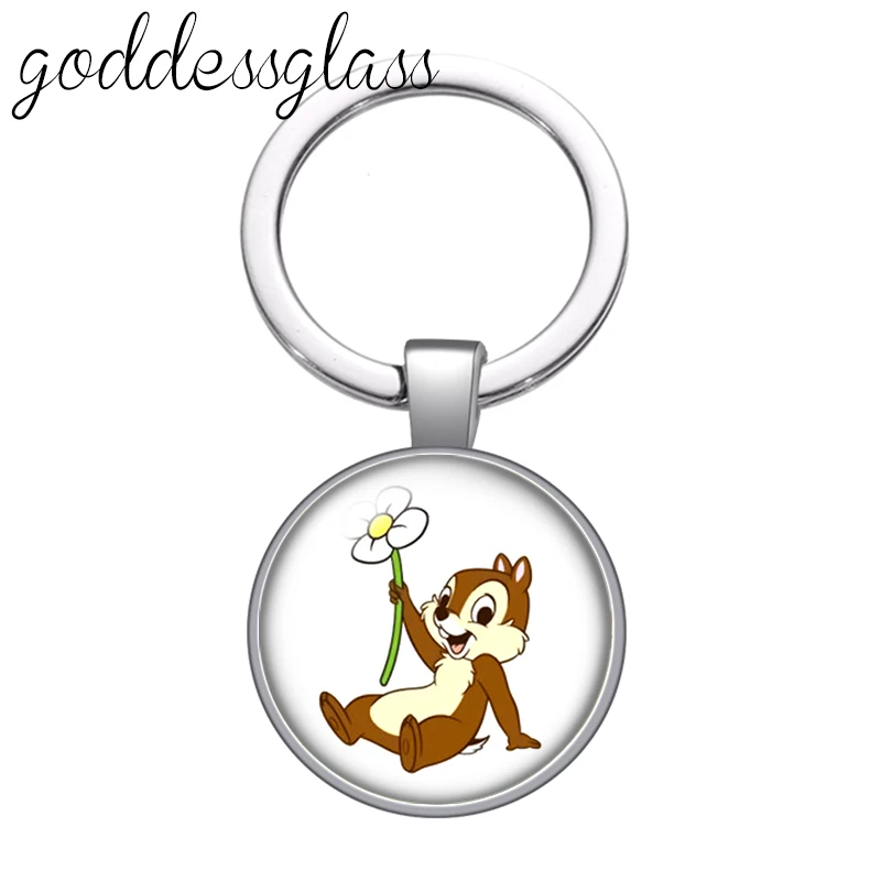 Disney Chip \'n\' Dale Rescue Rangers Cute glass cabochon keychain Bag Car key chain Ring Holder Charms keychains gift