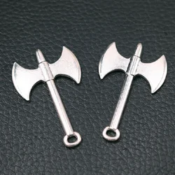 6pcs Silver Plated Viking Double-Headed Battle Axe Pendants Retro Bracelet Metal Accessories DIY Charms Jewelry Crafts Making