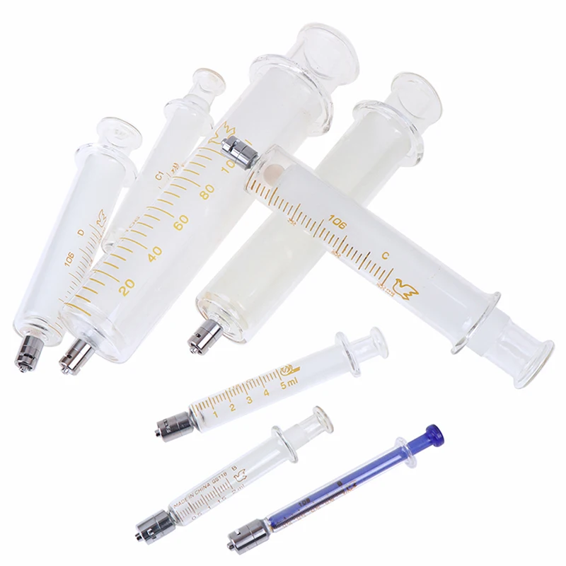 1ml 2ml 5ml 10ml 20ml 30ml 50ml 100ml Glass Syringe Luer Lock Head Reusable Glass Injector Syringe