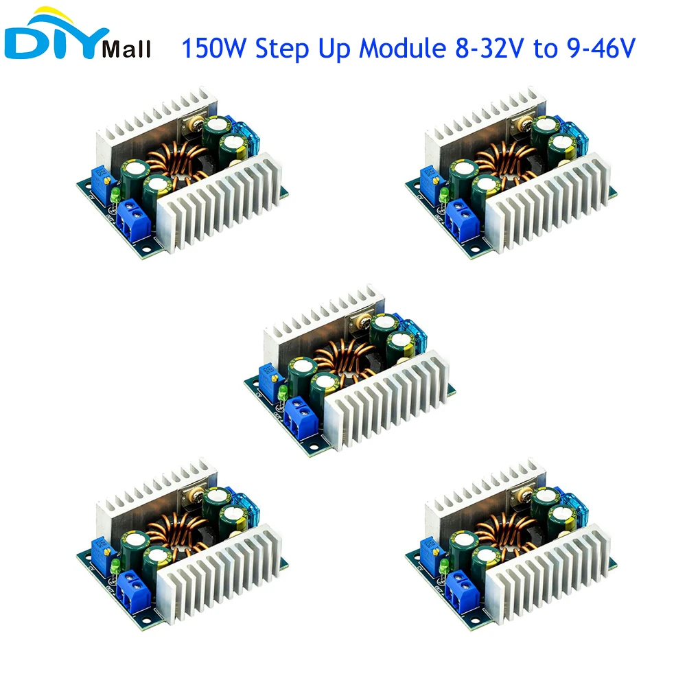 5pcs DC-DC Step UP Boost Module 8-32V to 9-46V 150W High Power for Car Laptop Power Supply