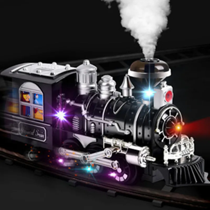 Children\'s Electric Smoking Rail RC Car Sound Light Music Parent-Child Interaction DIY Assembly Steam Remote Control Train Toy