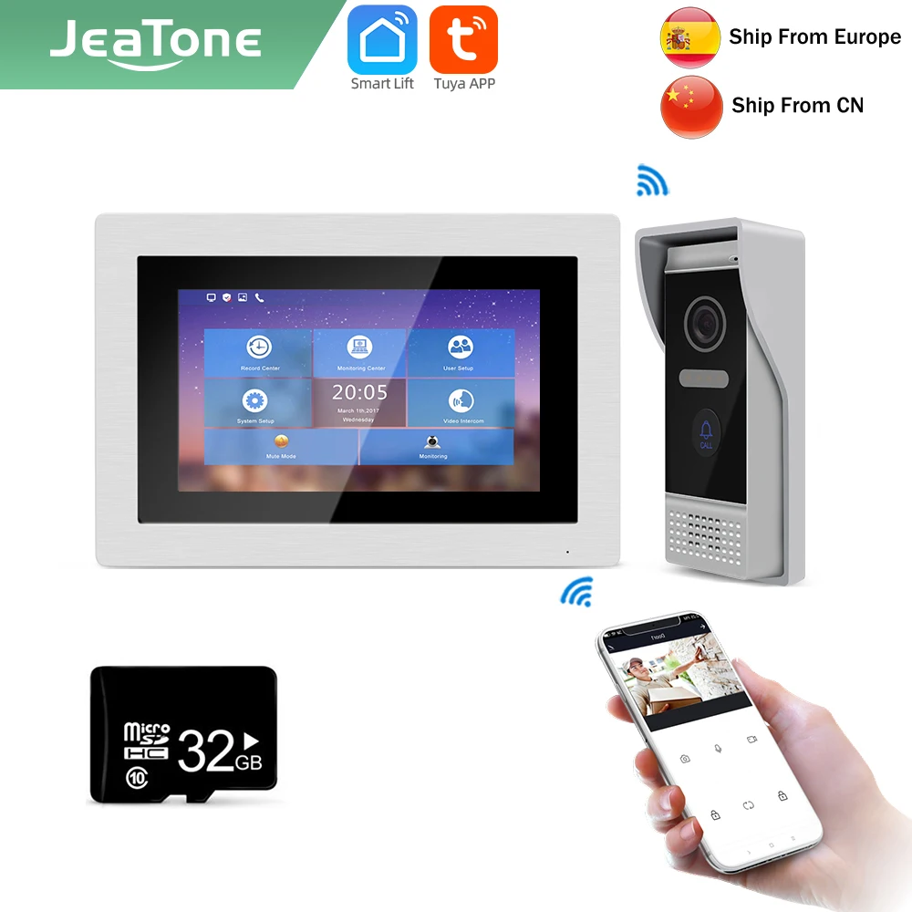 

Видеодомофон Jeatone Smart Tuya, 7 дюймов, дверной звонок с Wi-Fi, камера наблюдения за дверью, беспроводная система сигнализации для дома, квартиры, улицы