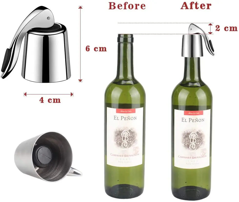 Stainless Steel Wine Bottle Stopper with Silicone Seal Decorative Wine Preserver Reusable Wine Cork Keeps Wine Fresh