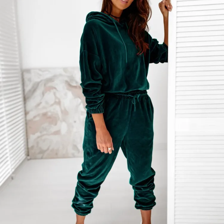 Velvet Material 2022 Women 2 Piece Set Casual Sport Outfits Tracksuit Hoodies Sweatshirt+Pants Spring Sportswear Running Sets