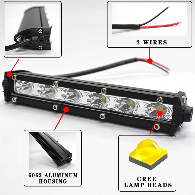 7 Inch LED Light Bar Car Off Road Moto Work Lamp 30W Slim Single Row Spot Mini Truck Automobile 12V 24V