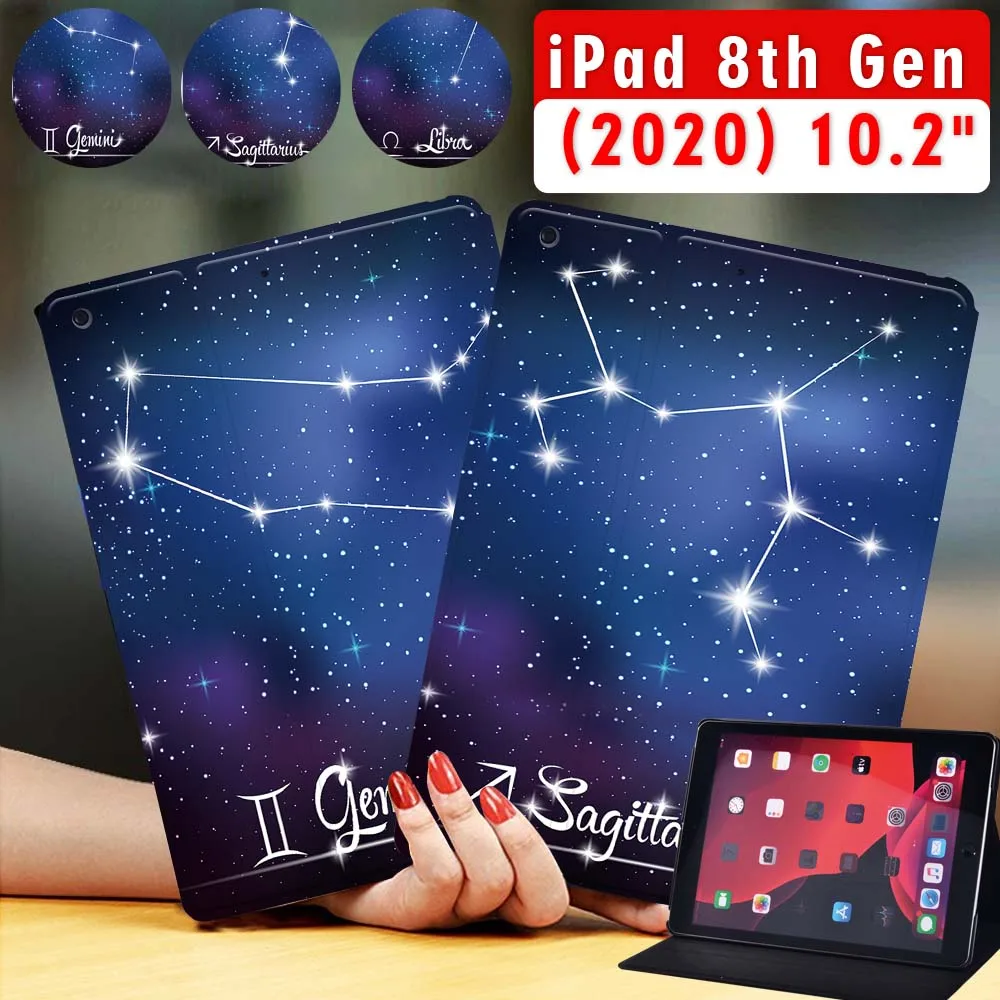 Tablet Case for Apple IPad 2020 8th 10.2 Inch Star Sign Print Pattern Series Pu Leather Protective Cover + Free Stylus