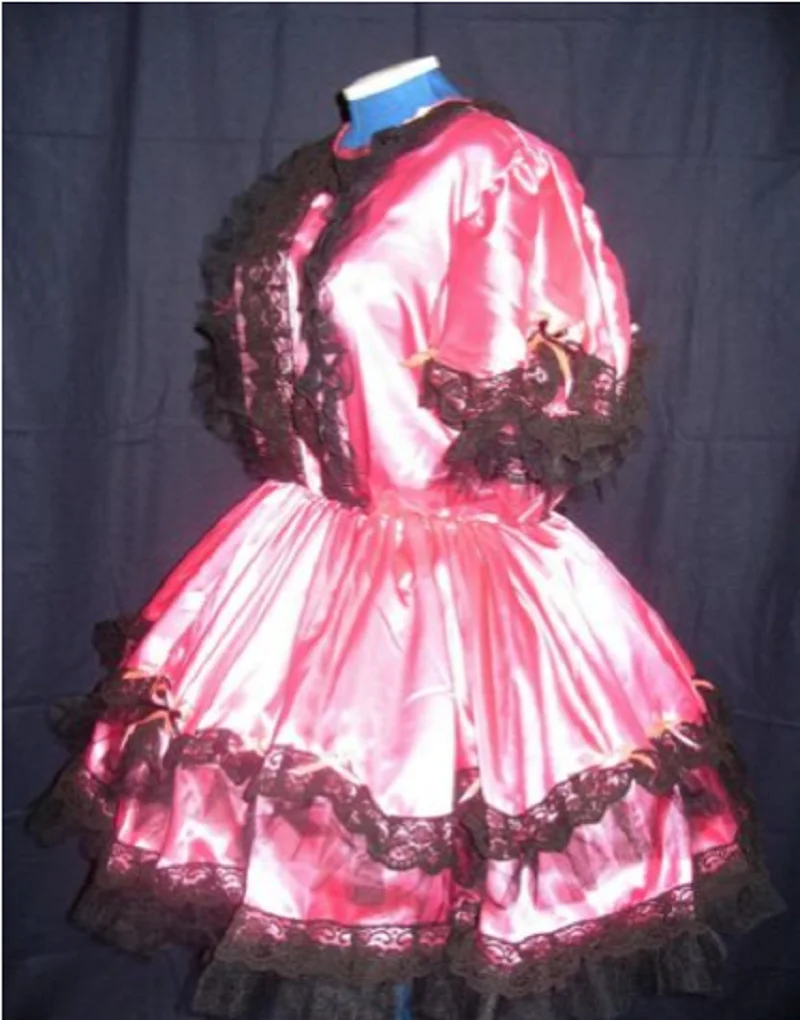 Sissy  Adulte Bébé  Unisexe  CD/TV lumineux en satin rose et noir dentelle robe