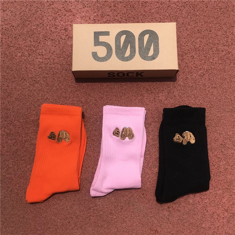 New Men Socks Women Fashion Personality Hot Sale Solid color Little Bear Hip Hop Match Tidal Youth Socks 3 Pairs/Box Sports Sock